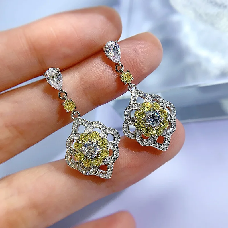 2023 New S925 Silver Micro Inlaid Yellow Diamond Luxury Full Diamond Classic Fragrant Ear Studs Live Broadcast