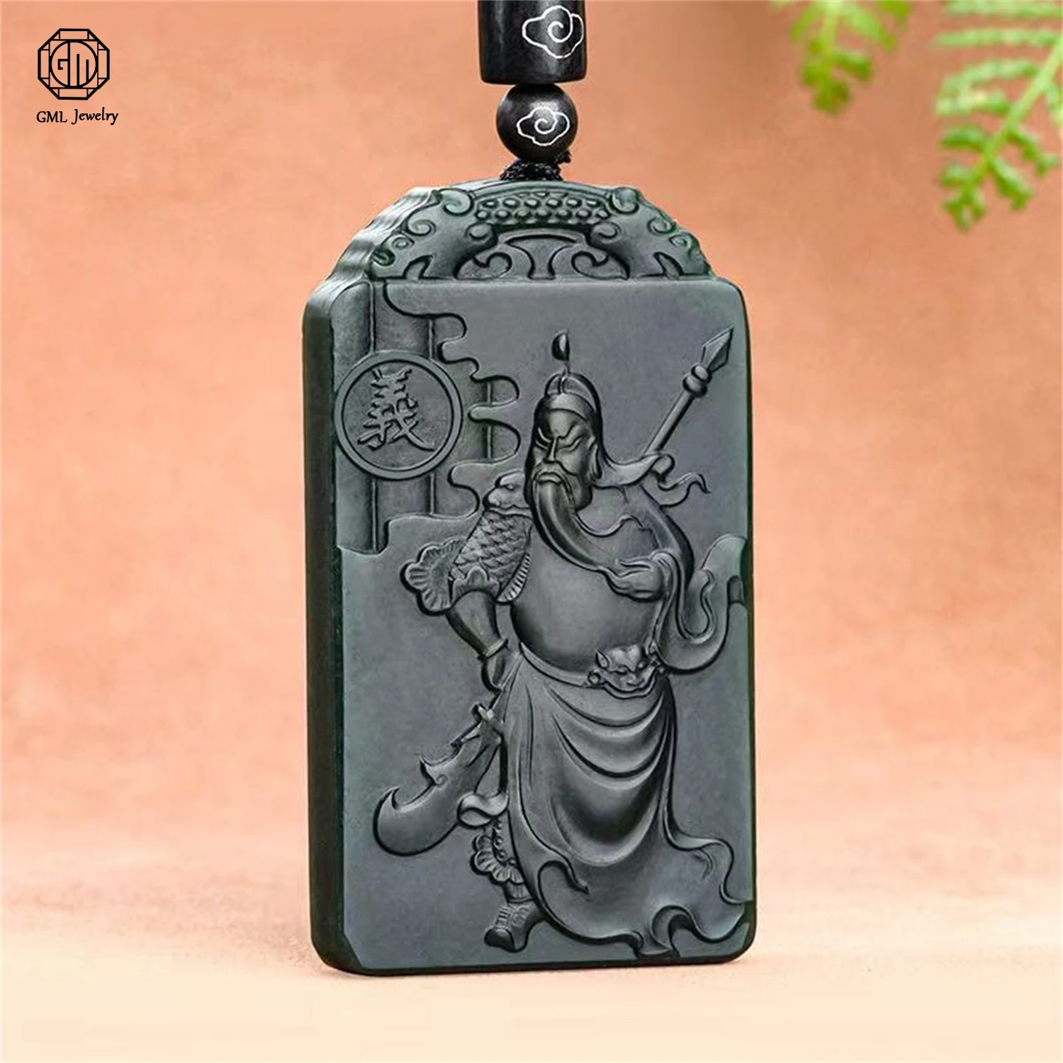 Natural Old Material Hetian Black Jade Loyalty Guan Gong Plaque Pendant Unisex Men High End Gemstone Necklace Jewelry Gift