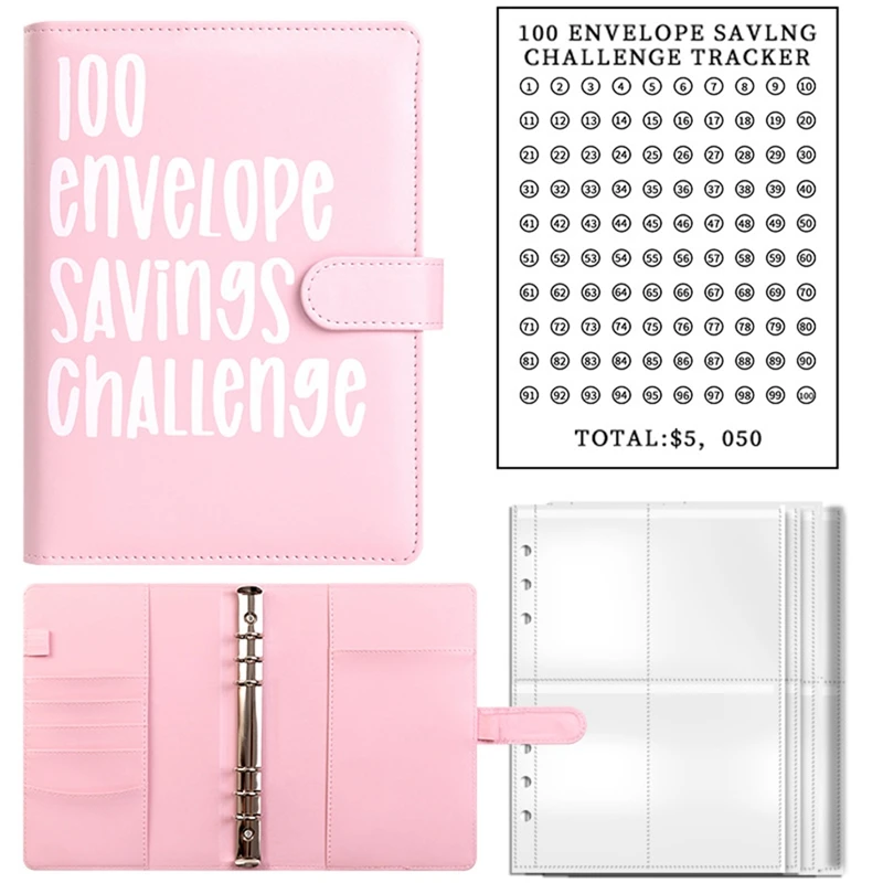 100 Savings Challenges Book With Envelopes,A5 Envelope Challenge Binder,With Cash Envelopes-Savings Challenges Durable