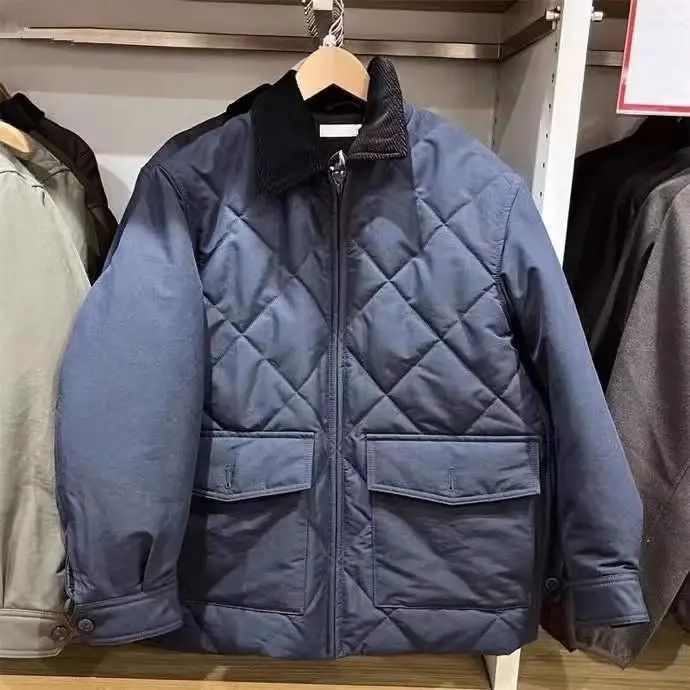 Warmth Insulated Quilted Jacket Outerwear Cotton Padded Layered Men's Winter Fashion Standard Fit Long Sleeve Collar Youth 