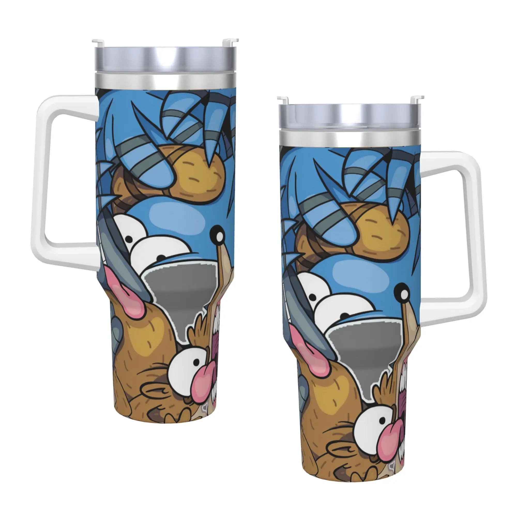 Stainless Steel Tumbler Mordecai And Rigby Regular Show Cartoon Mugs Cup With Straws Cold Drink Water Bottle Large Thermal Mug
