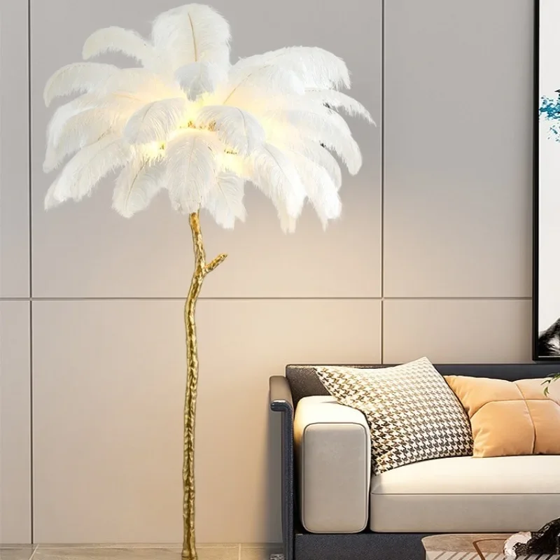 

Feather floor lamp, living room, bedroom, light luxury, internet famous ostrich ins, live broadcast room decoration, atmosphere,