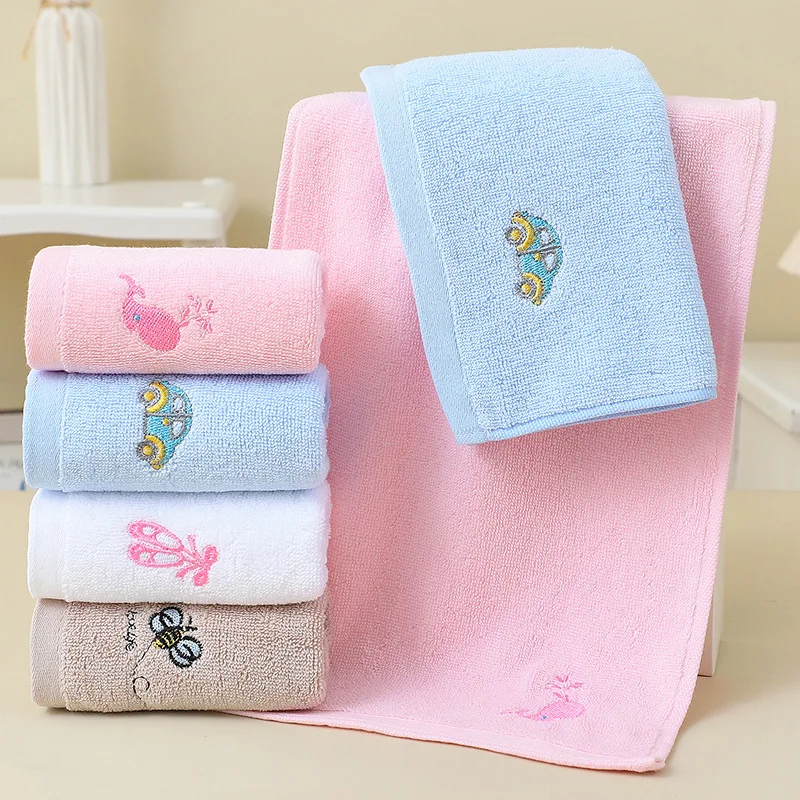 1pcs Pure Cotton Embroidered Pattern Children's Face Towel 25 * 50 Kindergarten Baby Face Towel Household Soft Absorbent Towel