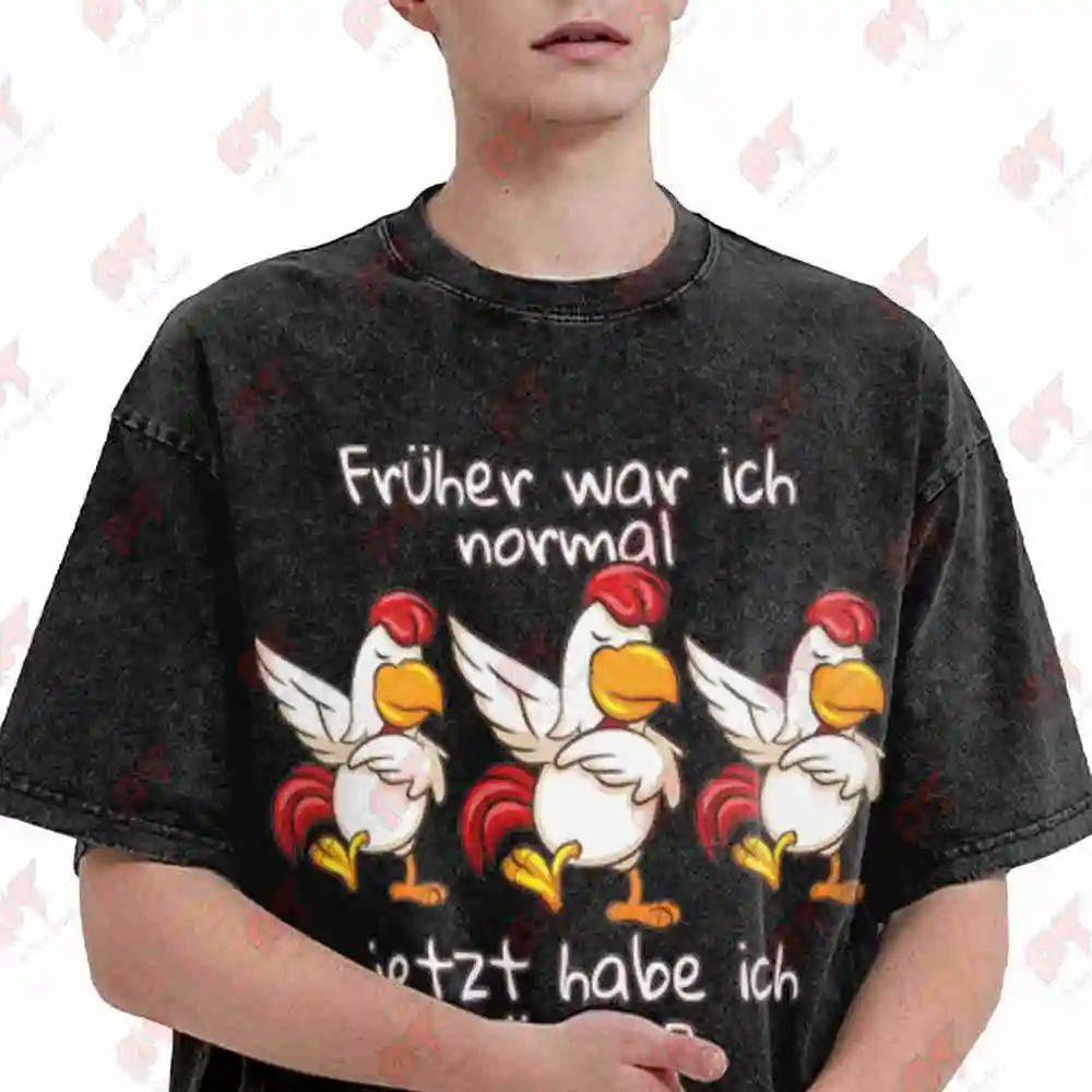 Dabbing Chicken Rooster Vintage Washed Tee Pure Cotton T-Shirt