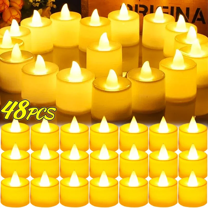 

1/48PCS Mini Flameless LED Candle Lights Battery Powered Electronic Night Lamp Dating Party Holiday Home Decoration Candle Lamps