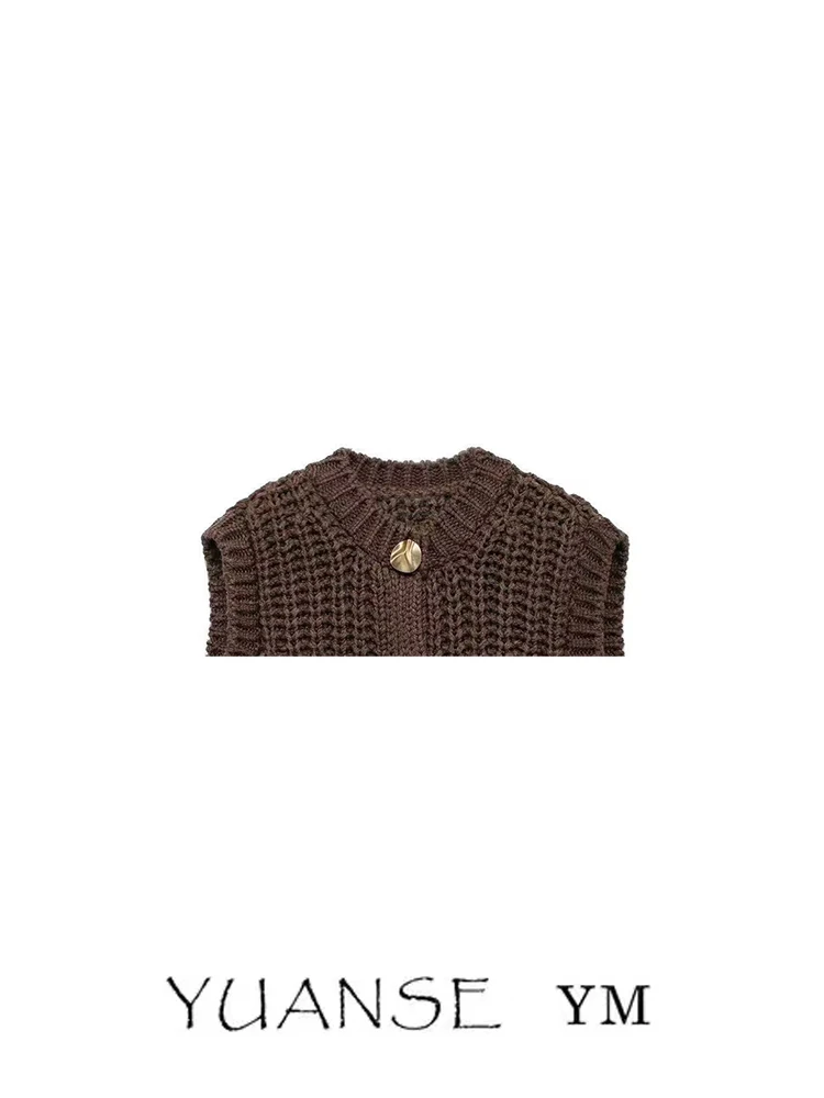 Soft Cozy Gold Button Thick Needle Ribbed  Sweater Vest Women Spring Autumn Outer Open Cardigan Tank Top Midi Length