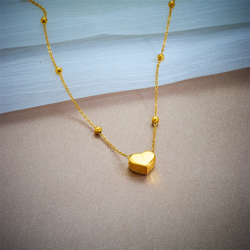 DIEYURO 316L Stainless Steel Gold Color Heart Love Chain Necklace Bracelets For Women Girl New Fashion Non-fading Jewelry Set