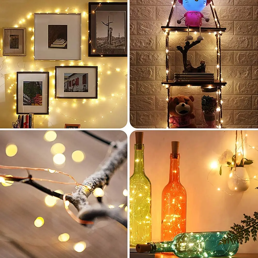 1 سلسلة ضوء زجاجة النبيذ LED، تعمل بالبطارية، سلك نحاسي صغير مزخرف، ضوء حكاية خرافية للزجاجة