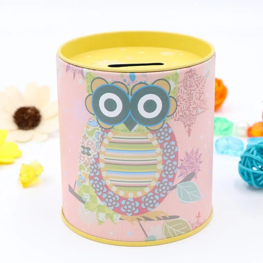 Easy Use Mini Owl Piggy Bank Cute Anti-fall Round Saving Banks Cartoon Iron Metal Storage Box Prize Gift