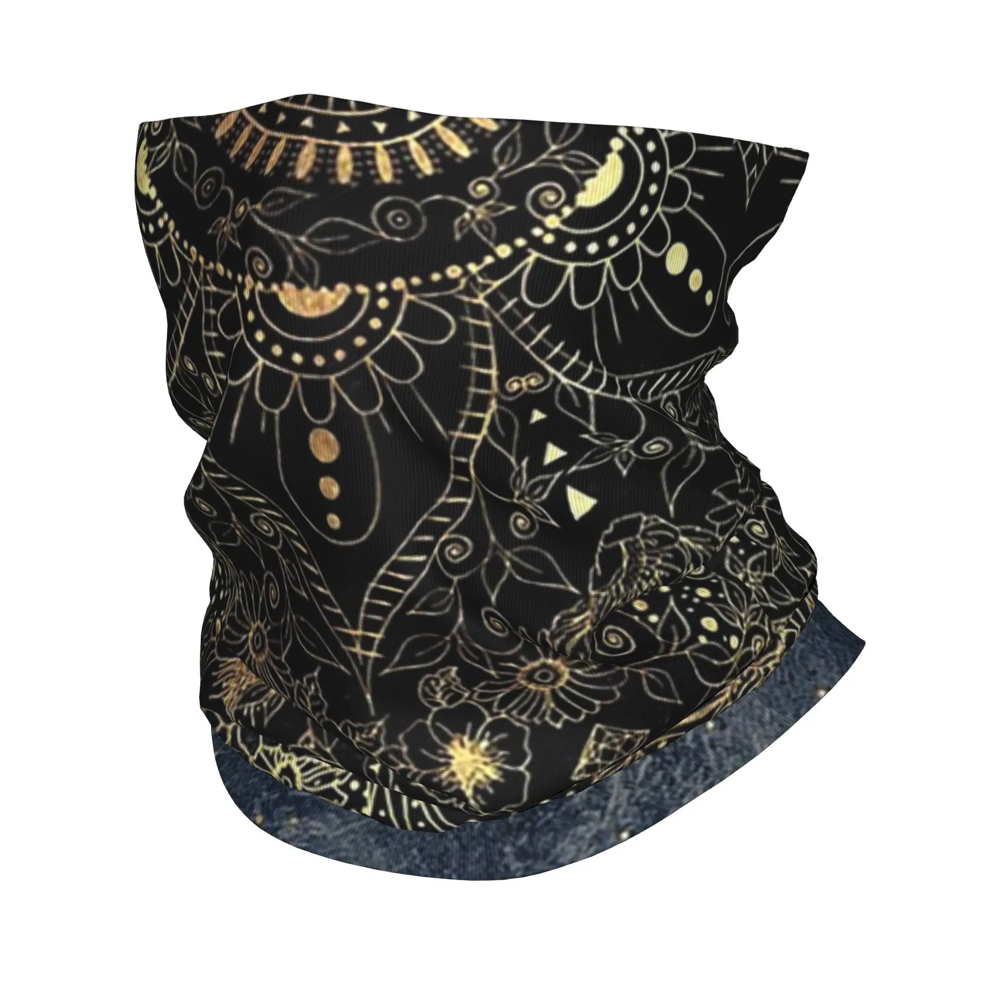 

Blue Gold Mandala Floral Bandana Neck Gaiter Printed Magic Scarf Warm Headwear Outdoor Sports Unisex Adult Windproof