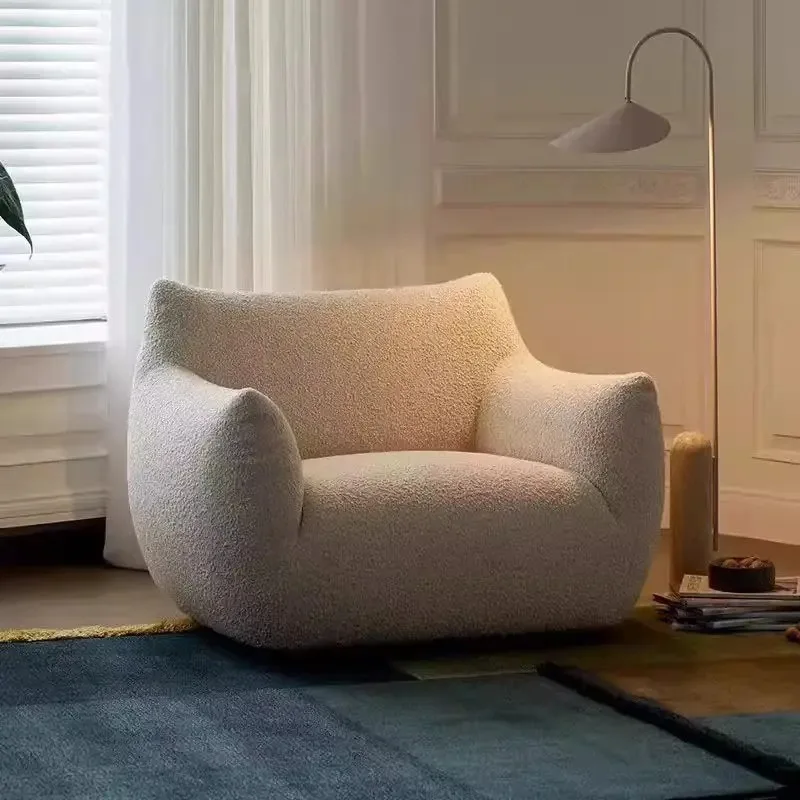 Lamb Fleece Single Sofa Nordic Cream Style French Designer Style Totoro Lazy Leisure Chair Retro Small House Sofa Furniture