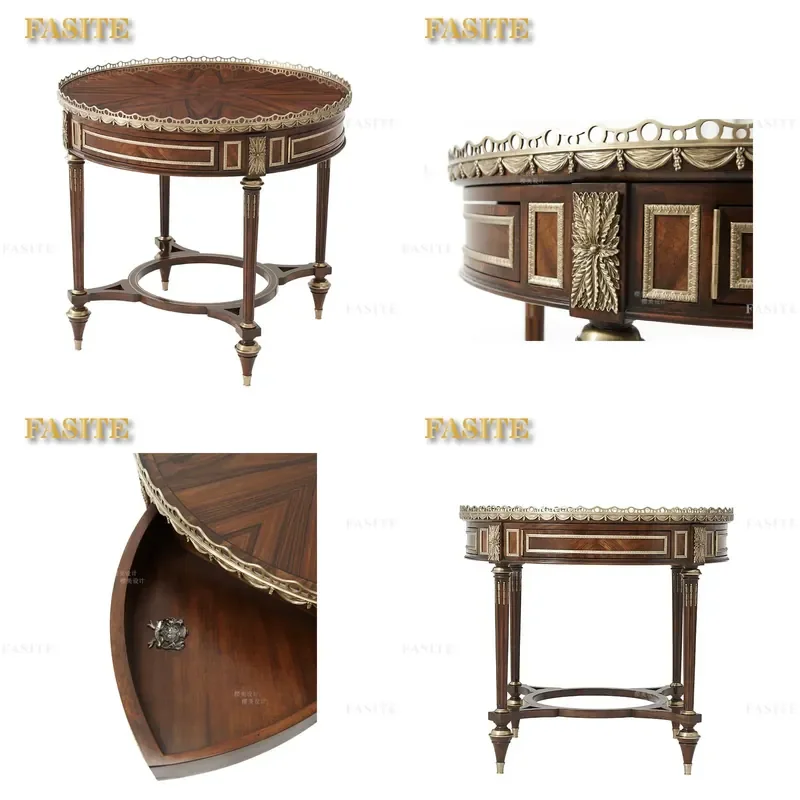 For British Neoclassical Hand Painted Carved Solid Wood Small Coffee Table Rounded Corners European Court Style Villa Living