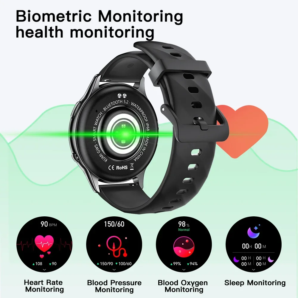 KUMI GW5 Smart Watch 1.39 inch NFC Bluetooth 5.2 100+ Sport Heart Rate Blood Pressure Oxygen Monitor Waterproof IP68