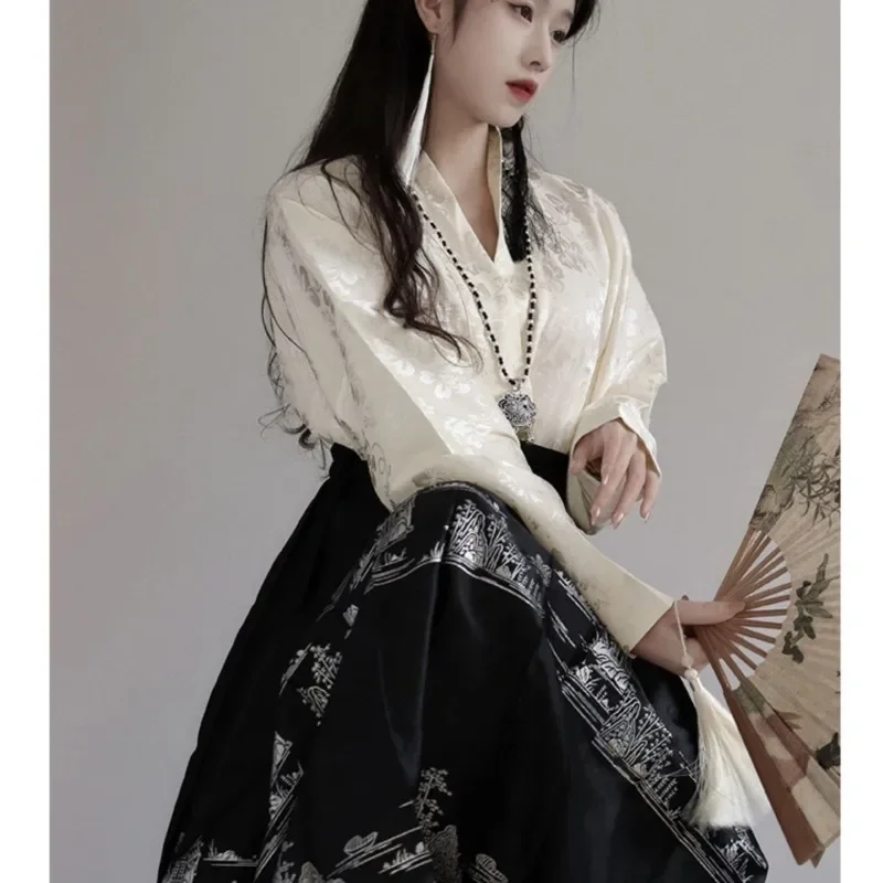 

2023 Women's New Chinese Style Hanfu Dress Horse Face Skirt Commuting Hanfu Zen Wear Mamian Dress Costume