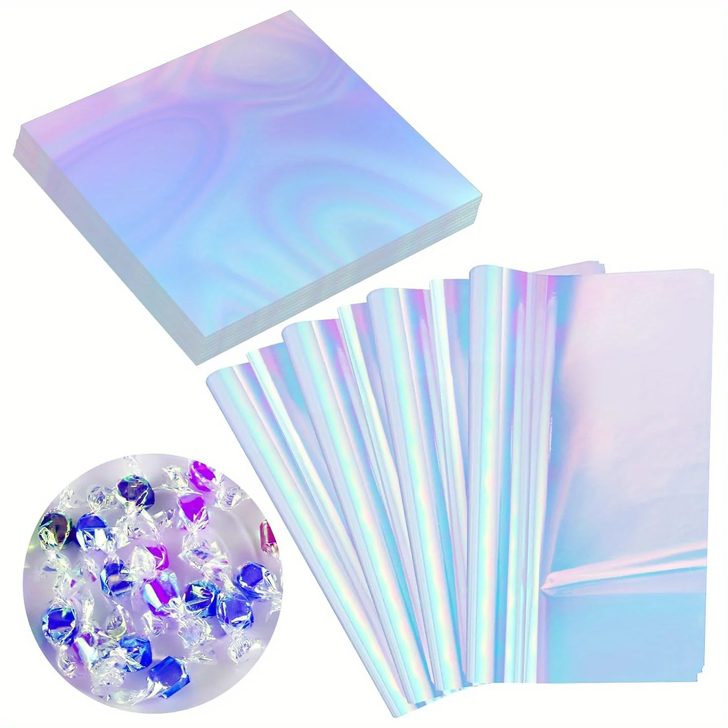 

100 Pieces Cellophane Sheets, Blue Fluorescent Packaging, Suitable for Iridescent Film Crafts Holographic Cellophane Paper