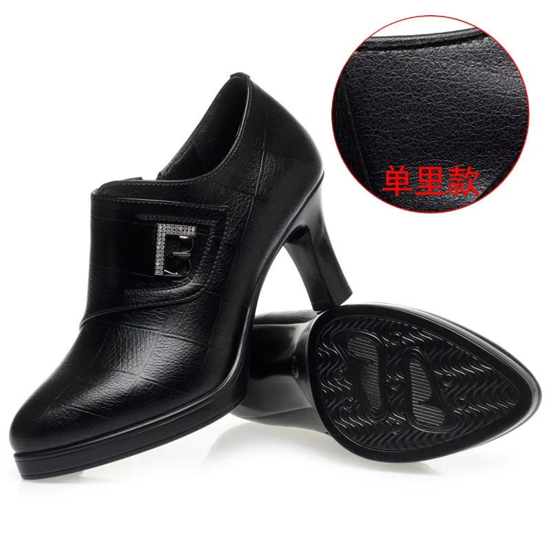 High Heels for Women 2024 Spring New Deep Mouth Soft Bottom Waterproof Business Formal Wear Office High Heel Leather Shoes