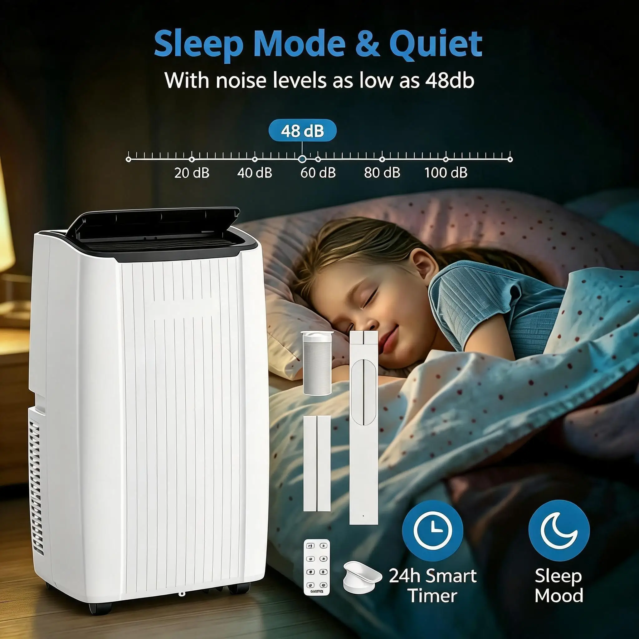 12,000 BTU Portable Air Conditioner, 3-in-1 Cooling, Dehumidifier & Fan, Quiet Floor Standing AC Unit for Bedroom up to 500 Sq.Ft, 24H Timer, Remote Control & Window Installation Kit, ETL
