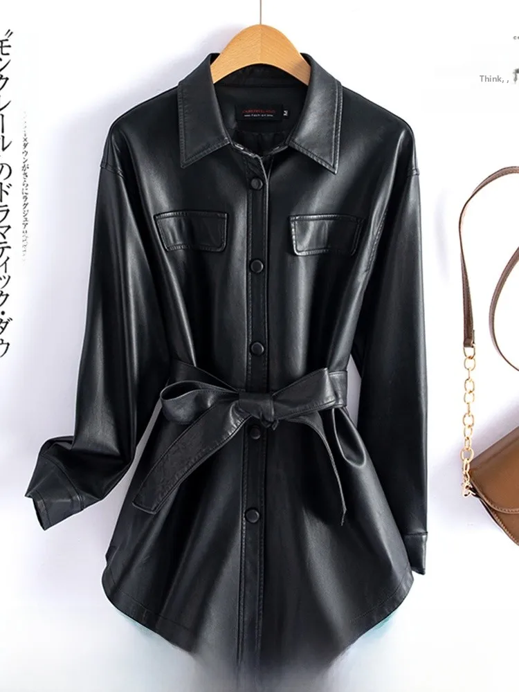 

Real Leather ort Jaet Women's Slim Fit Korean Sle Spring Autumn New Model eepskin Coat Sli plus Size Coat