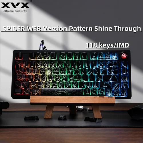 Imagen 1 del producto Teclas XVX Spider Web, perfil OEM brillante a través de IMD-Tech, juego de teclas, 118 teclas, retroiluminación negra (solo teclas)
