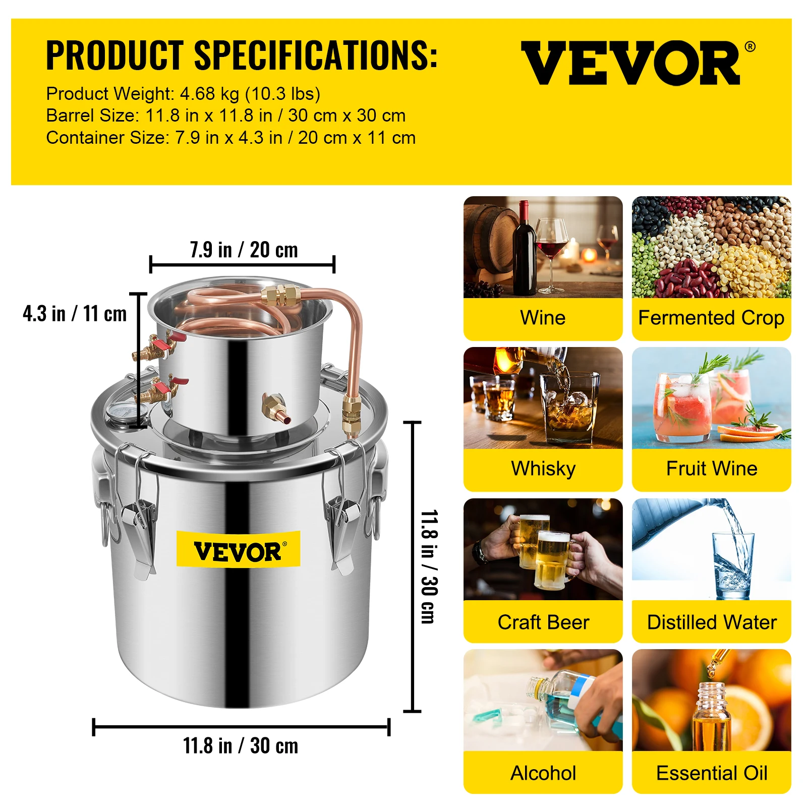 SucceBuy 3 5 8 13 Gal Alcohol Nog Roestvrij Staal Alcohol Distilleerder Koperen Buis Thuis Brouwen Kit voor DIY Whisky Wijn