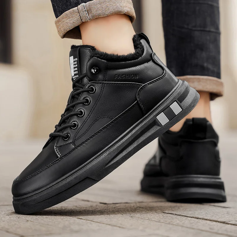 الشتاء أحذية رجالية مع الفراء عالية كانليتي الرجال الأحذية القطنية موضة الرجال حذاء كاجوال جلد رجل أحذية عمل زائد حذاء من الجلد الدافئة #6