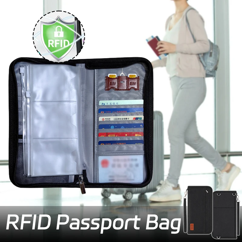 

New Traveling Passport Package Large Capacity Document Package Waterproof Passport Clip RfID ID Bag Abroad Hanging Neck Bag