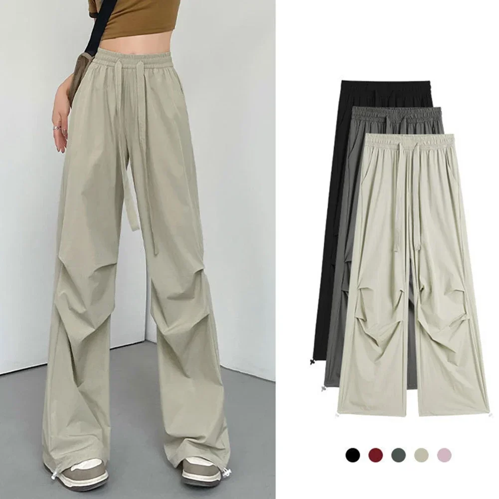 Apricot High Waist Pants Casual Womens Pants Paratrooper Design Polyester Fabric Solid Color Pattern All Seasons Wear