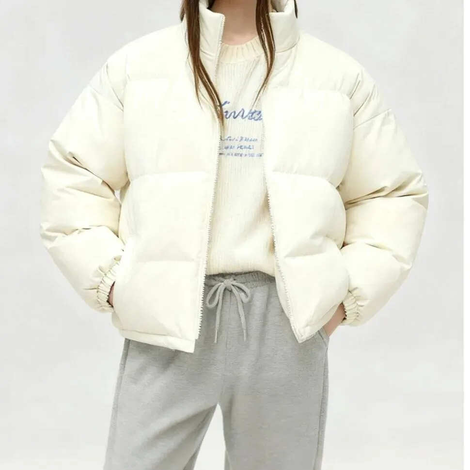 

Women's Thickened Cotton Jacket Stand Collar Warm Bread Outerwear Pure Color Autumn Coat Korean Style Commute Fashion