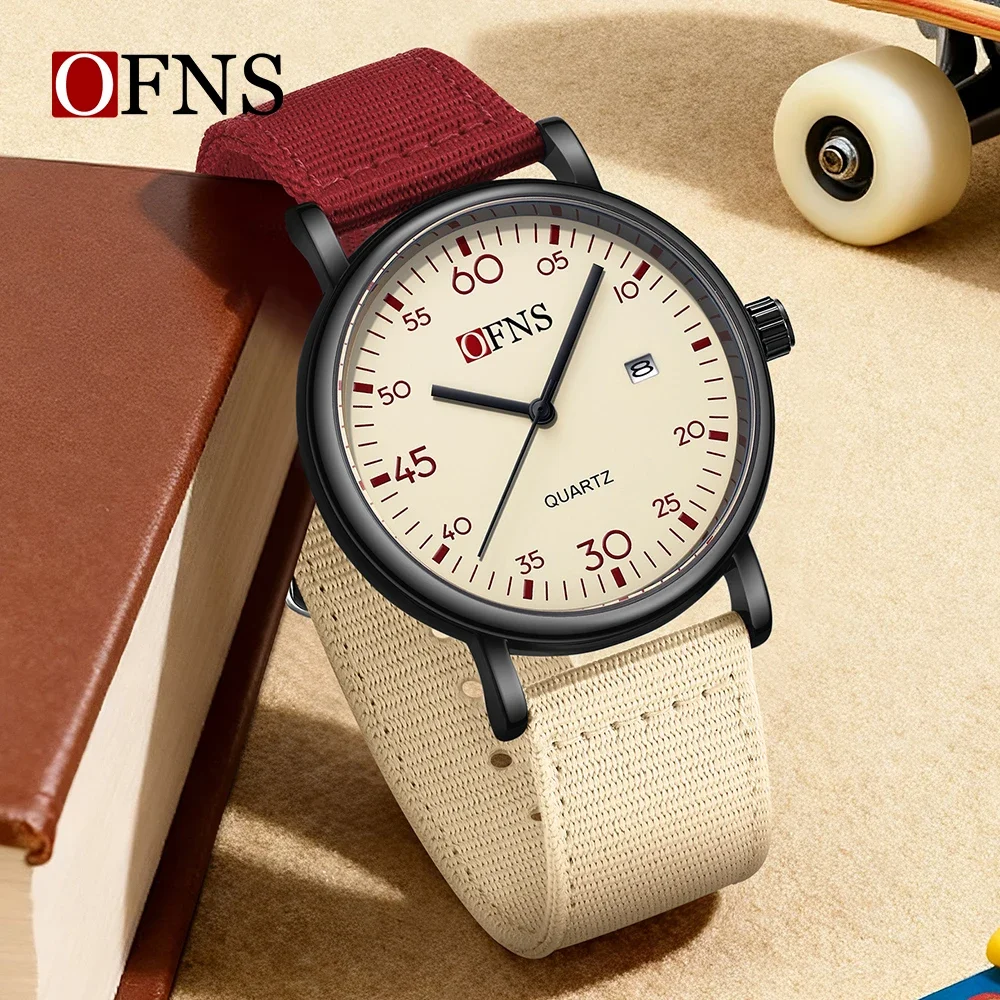 OFNS 1593 Slim and lightweight Quartz Watch Men Watch Waterproof lightweight Retro Style Color Contrast Trendy Casual Unisex