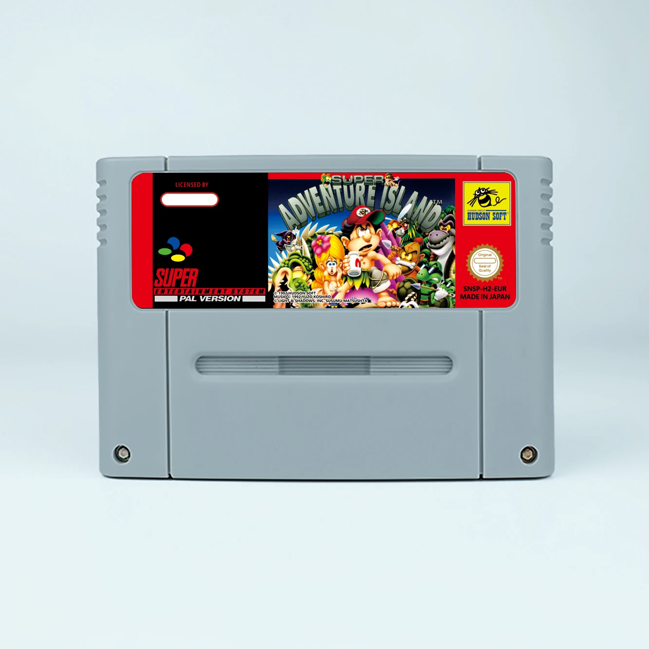 بطاقة لعبة حركة الجزيرة الخارقة للمغامرات ، وحدات تحكم 16 بت مع صندوق البيع بالتجزئة ، خرطوشة ألعاب الفيديو ، SNES ، EUR PAL ، الولايات المتحدة الأمريكية ، NTSC