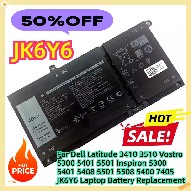 

For Dell Latitude 3410 3510 Vostro 5300 5401 5501 Inspiron 5300 5401 5408 5501 5508 5400 7405 JK6Y6 Laptop Battery Replacement