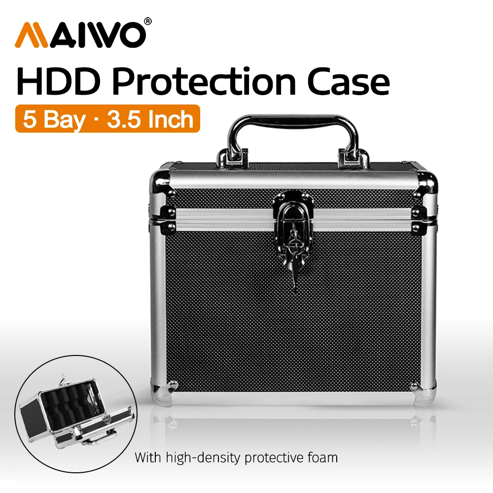 

MAIWO 5 Bay 3.5 Inch HDD protection Hard Drive Box Aluminum Alloy Portable Safety Protection Box For Shock Resistant Dustproof