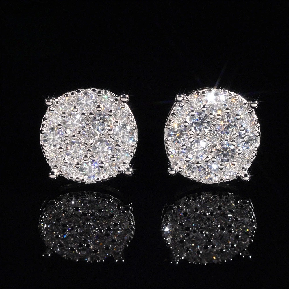 Full Moissanite D Color  Women's Men Hip-hop Earrings 925 Silver Screw Ear Stud High Quality Fine Jewelry for Women  Gift