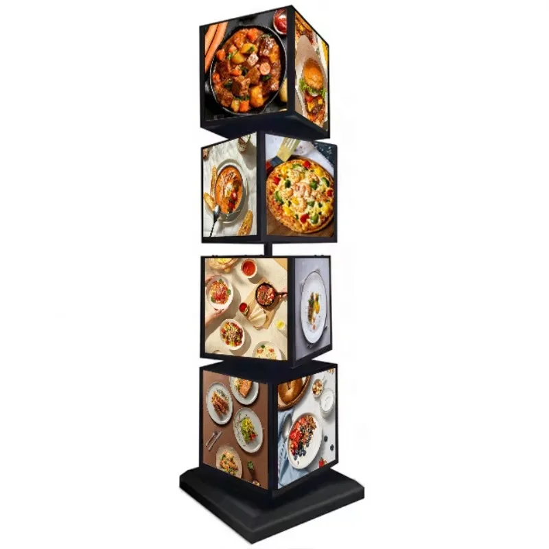 

Custom Bracket Rotating Light Emitting Diode Menu Board Light Box Display Rotating 4 Layers Cube Display Rotating Light Box