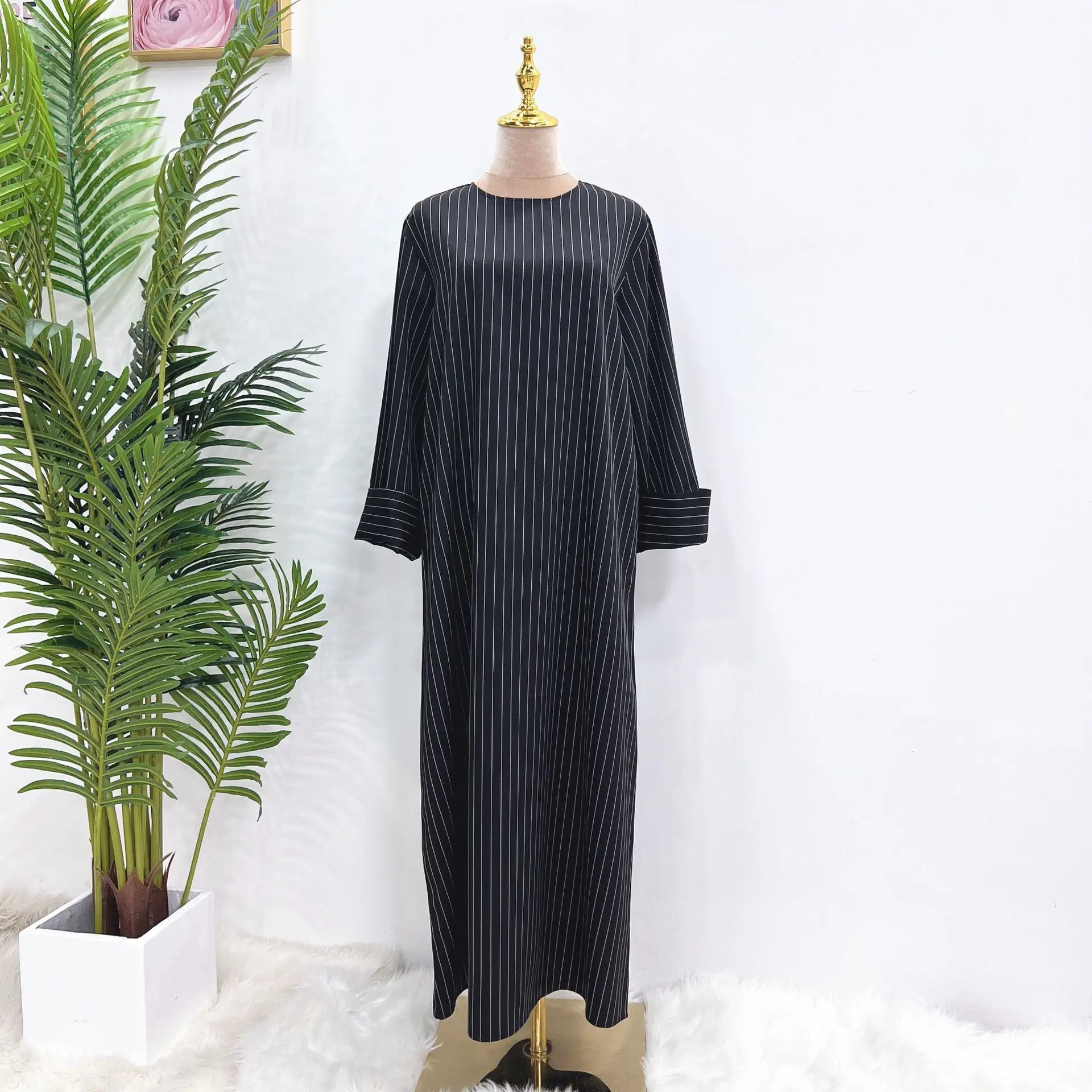 Autumn Abaya Dubai Turkey Muslim Party Long Dress Brown Stripes African Dresses for Women Abayas Islam Clothes Kaftan Hijab Robe