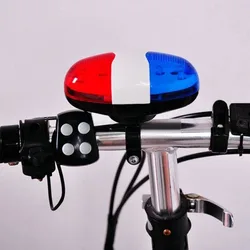 6 LED Bicycle 4 Tone Sounds Bell Plastic Cycling Equipment Police Car Light Electronic Horn Outdoor Bicycle Siren for Kid's Bike