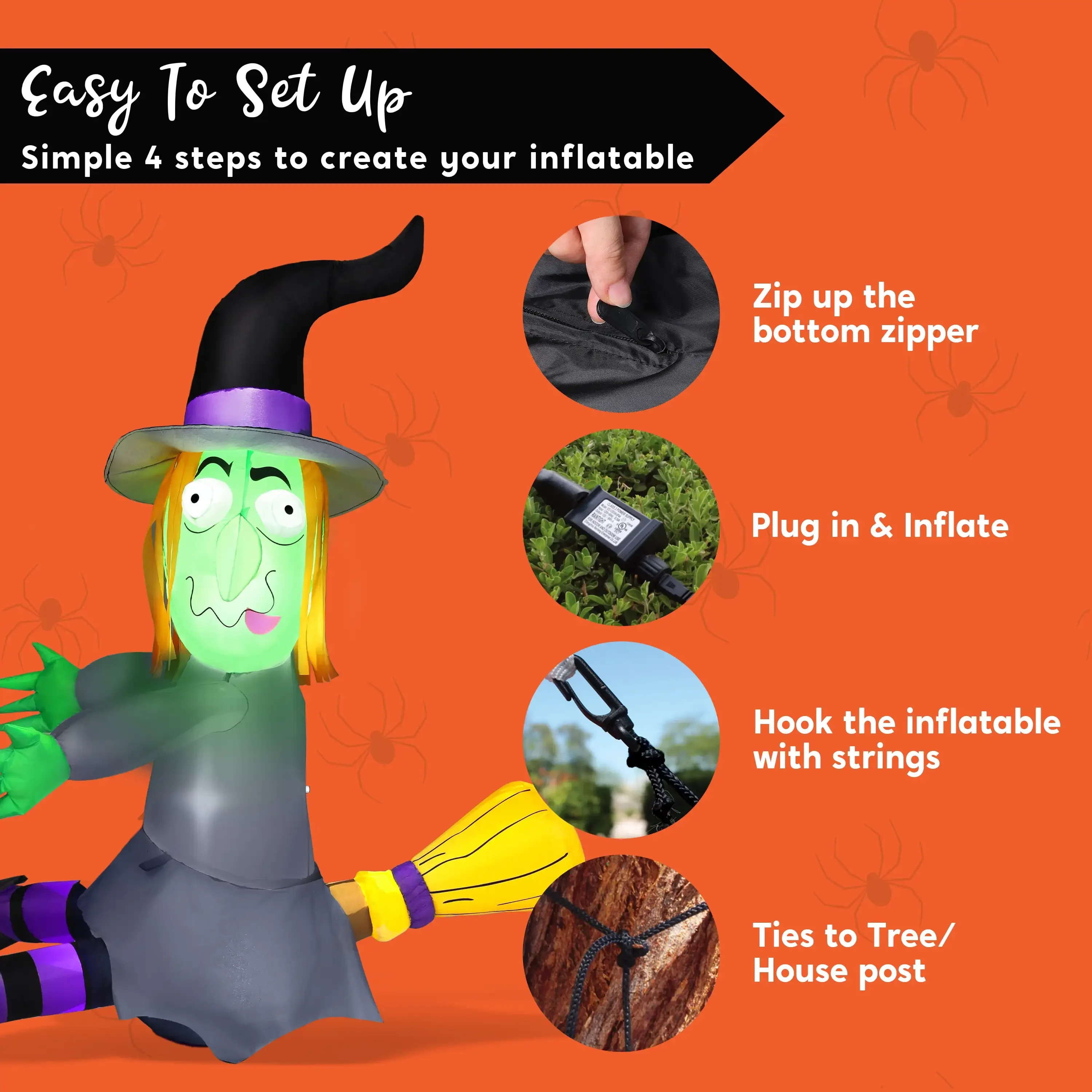 Joyfy 4FT Heks Halloween Opblaasbaar Buiten Crashing In Tree Decoraties Opblaasbaar Opblaasbaar Halloween Tuindecoraties