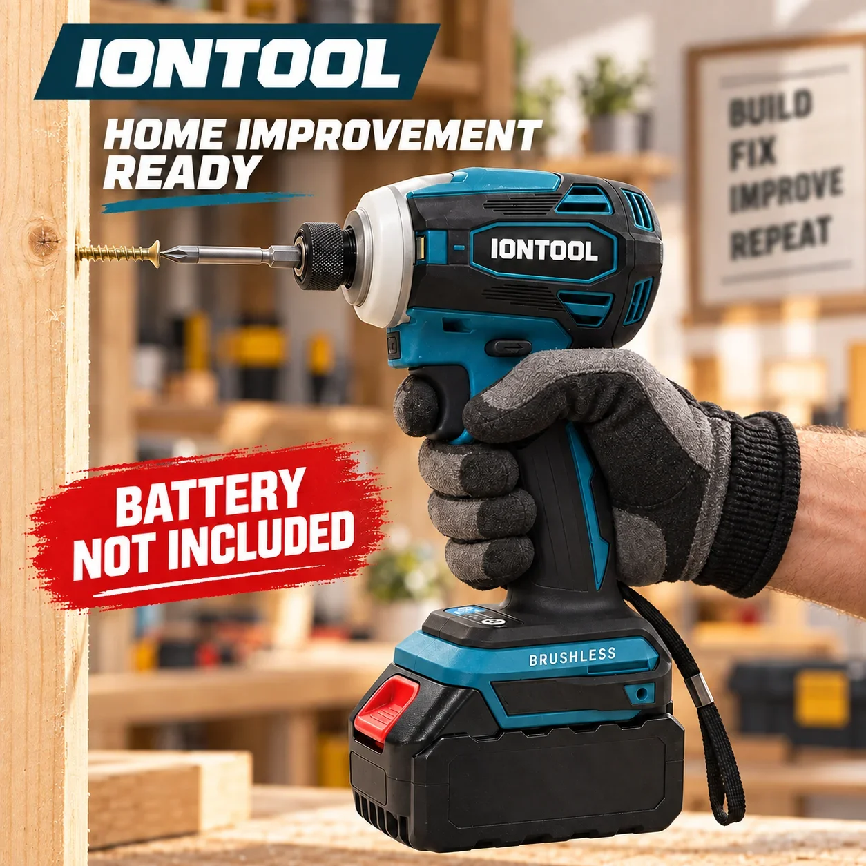 IONTOOL Brushless Bare Tool 0-3600rpm Variable Speed 1/4 Hex for Fence Construction and Exterior Fixture Setup