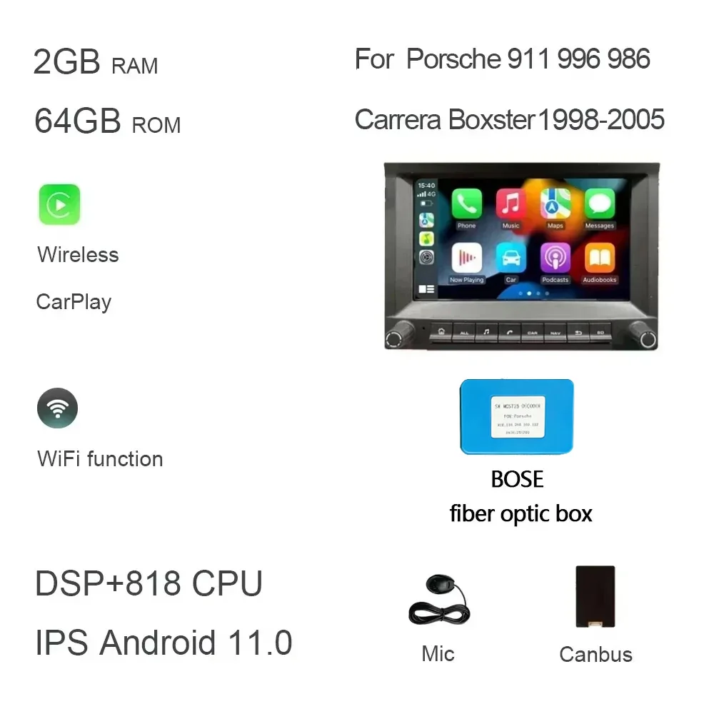 CarPlay 7' 2 DIN Android 14.0 Car DVD Player 8 Core 4GB DSP Multimedia GPS Autoradio for Porsche 911 996 986 Cayman Boxster image 3