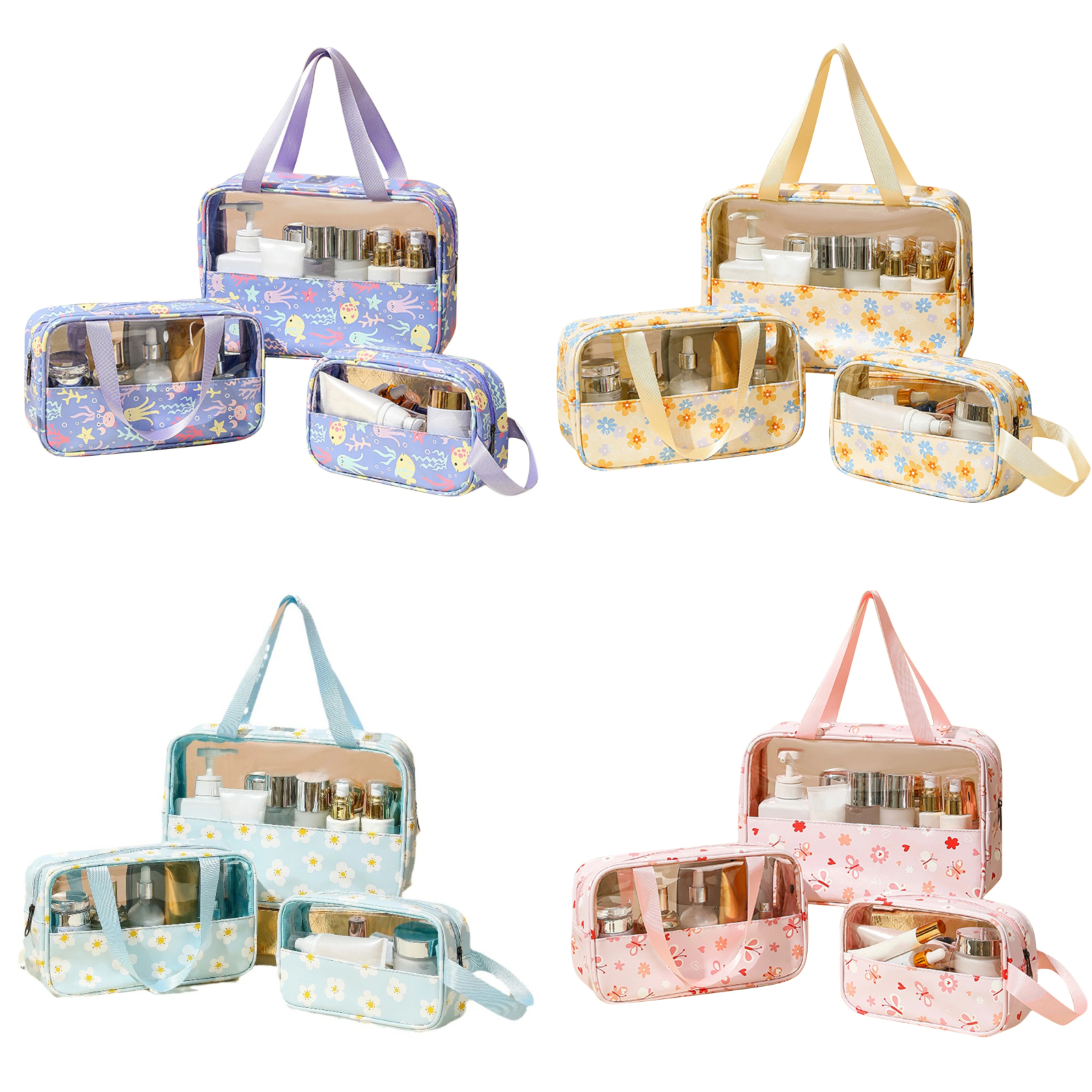 Transparent Makeup Toiletry Bag Large Size Waterproof Swimming Bath Bags Simple PVC Tote Bag PU Splicing Cosmetic Bag