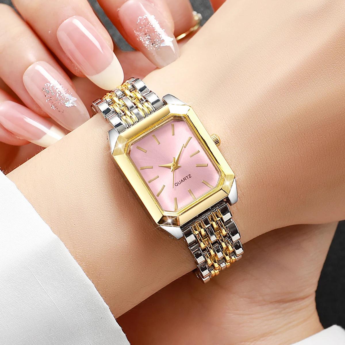패션 직사각형 심플 다이얼 여성 시계 캐주얼 합금 스트랩 손목시계 여성용 시계 선물(박스 없음)