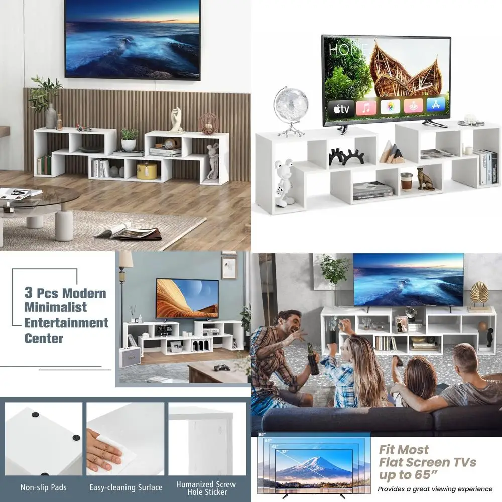 

Modern Entertainment Center with 3-Piece Bookshelf Set for 50-65 Inch TVs, Open Storage Shelves for Living Room or Bedroom