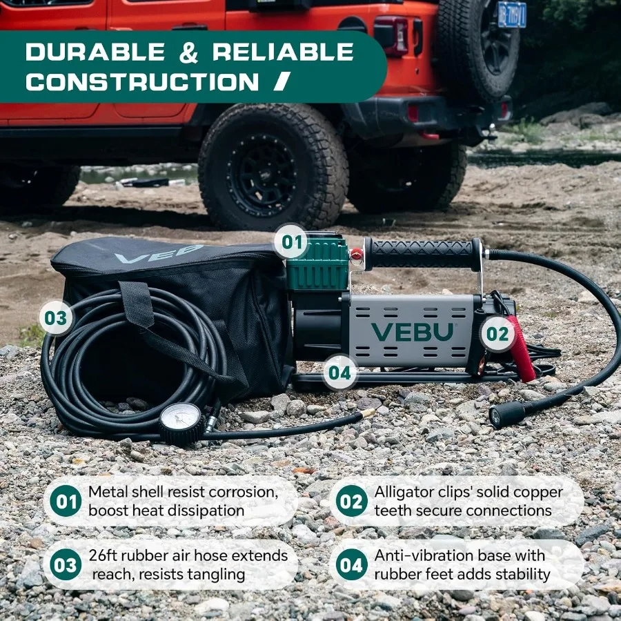 ضاغط هواء 12 فولت 125 رطل لكل بوصة مربعة منفاخ لإطارات السيارة مع مقياس ضغط مضمن للمركبات الطرق الوعرة والشاحنات وسيارات الدفع الرباعي والمركبات ATVs تيار مستمر سلك الطاقة El #5