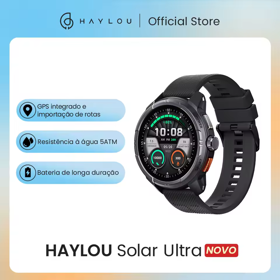 HAYLOU Solar Ultra GPS Smartwatch 1.6” AMOLED Display 5ATM à prova d'água 