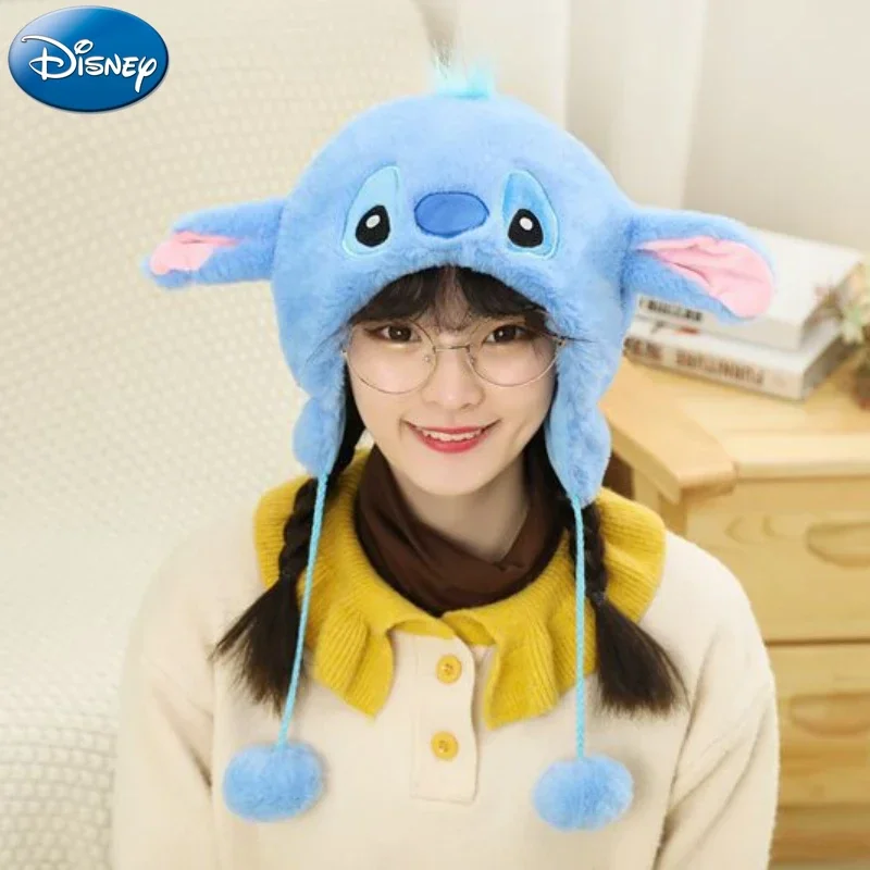 Disney Stitch Winnie the Pooh hat Winter plush thick ear protection hat cute cartoon antivento winter warm cap per bambini adulti