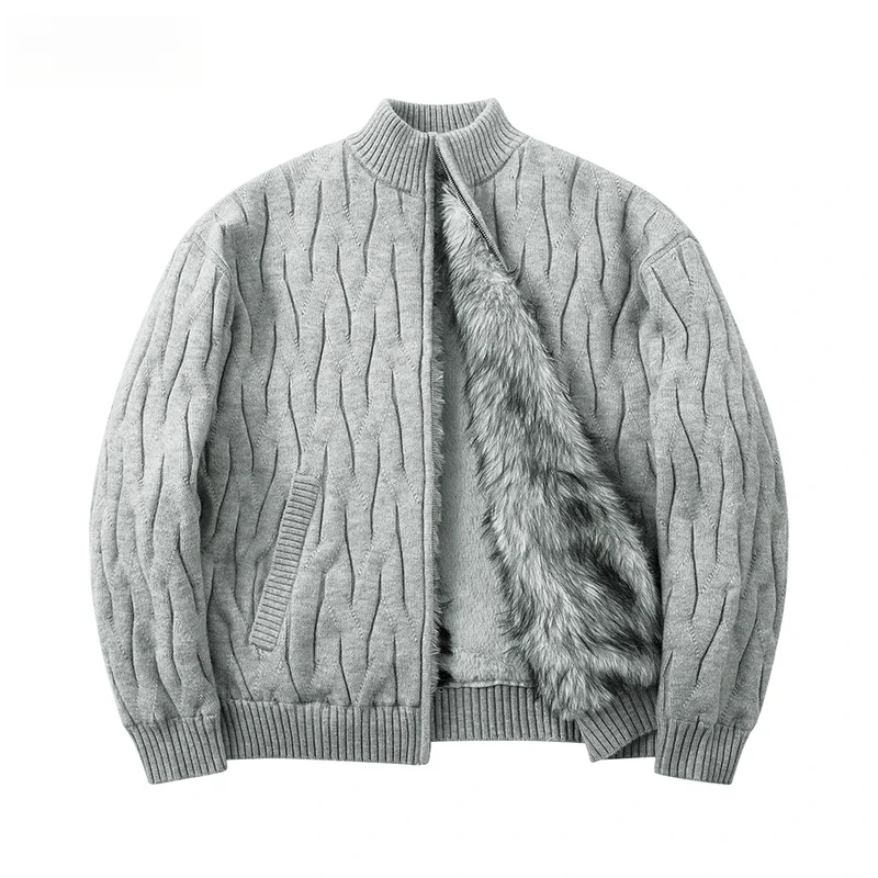 

Рубашки, вязаный свитер, мужской осенне-зимний толстый флисовый повседневный свободный свитер с длинным рукавом и воротником-стойкой, мужской кардиган