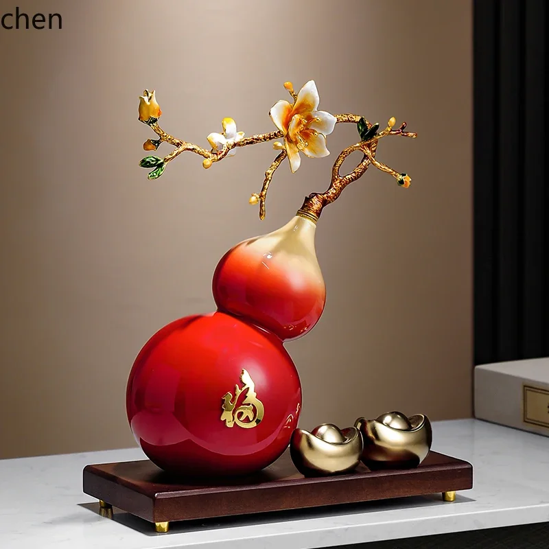 Ceramic Gourd With Slanted Mouth Wealth-Attracting Ornament For Living Room Entrance TV Cabinet Wine Cabinet DecorationN10