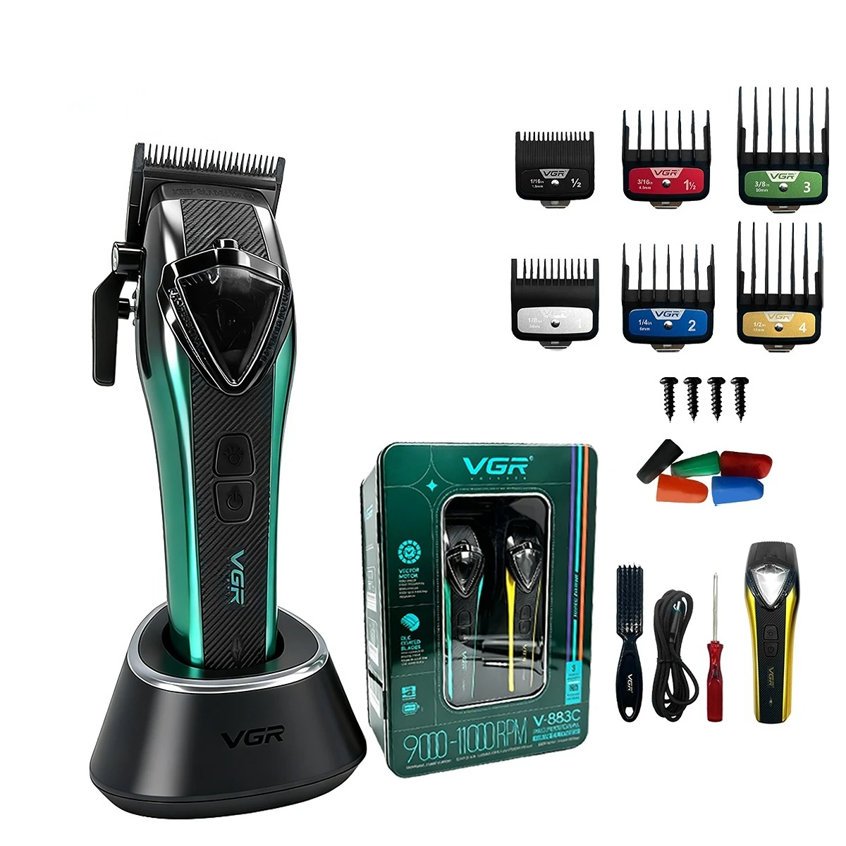 VGR Haartrimmer Professioneel Haartrimmer Verstelbaar Vectormotor 11000 tpm Draadloos Knippen DLC-mes Tondeer voor mannen V-883C