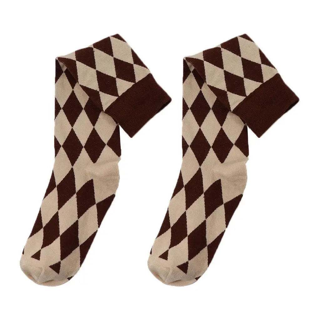 Kawaii elastico Lolita cotone Plaid per ragazza studente rombo Check calzini donna calze calze calze al ginocchio