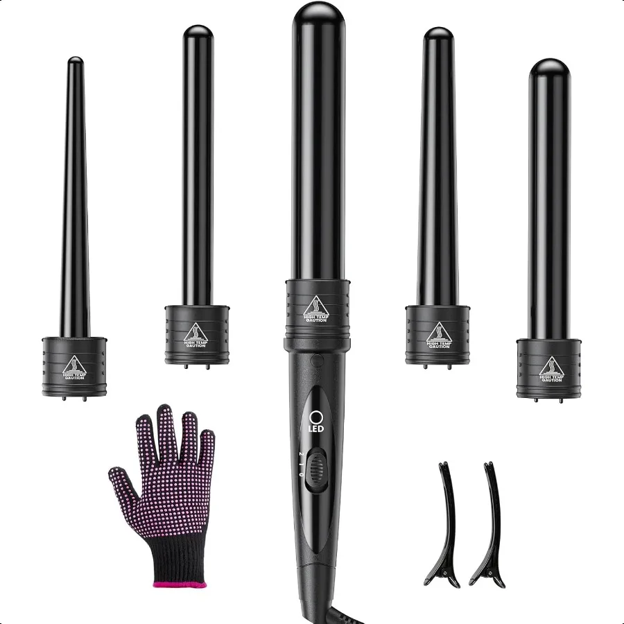 

5 In 1 Curling Wand Set Curling Iron Interchangeable Ceramic Barrels 0.351.25 Inch Heating Hair Curler Kit with Protective Glov